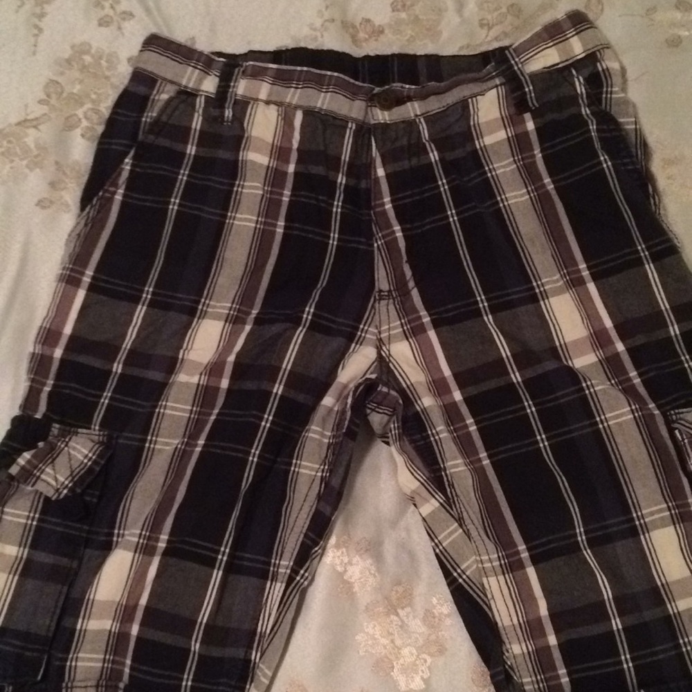 Plaid blue and white shorts for boys